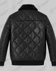 Men’s Black Quilted Leather Jacket with Fur Collar – Winter Bomber Jacket | XXS–4XL
