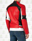 Men’s Red Black & White Leather Biker Jacket – Retro Punk Moto Racing Jacket