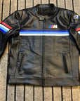 Men’s BMW Style Black Racing Stripe Leather Jacket – Premium Biker Replica