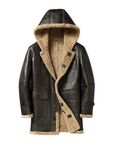 Men’s Hooded Shearling Leather Coat – Premium Winter Fur Lined Leather Jacket