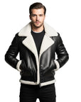 Men’s Black Shearling Leather Jacket – Premium Aviator Winter Jacket