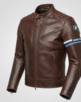 Men’s BMW Style Brown Motorcycle Leather Jacket – Slim Fit Racing Replica