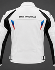 BMW Motorrad White Leather Motorcycle Jacket – Premium Racing Biker Jacket with Protective Armor | Sizes XXS–4XL