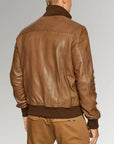 Men’s Tan Leather Jacket – Casual Slim Fit Zip-Up Everyday Jacket