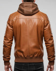 Men’s Hooded Leather Jacket – Casual Tan Zip-Up Streetwear Jacket
