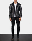Men’s Black Shearling Biker Leather Jacket – Premium Winter Zip Jacket