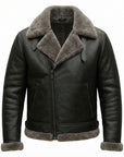 Men’s Black Fur Leather Jacket – Premium Shearling Winter Biker Jacket
