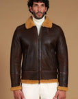 Men’s Brown Shearling Leather Jacket – Premium Aviator Winter Jacket