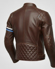 Men’s BMW Style Brown Motorcycle Leather Jacket – Slim Fit Racing Replica