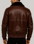 Men’s Brown Fur Collar Leather Bomber Jacket