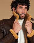 Men’s Brown Shearling Leather Jacket – Premium Aviator Winter Jacket