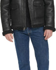 Men’s Black Shearling Aviator Leather Jacket – Winter Biker Bomber Coat
