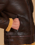 Men’s Brown Shearling Leather Jacket – Premium Aviator Winter Jacket