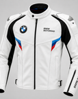 BMW Motorrad White Leather Motorcycle Jacket – Premium Racing Biker Jacket with Protective Armor | Sizes XXS–4XL