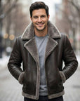 Men’s Black Fur Leather Jacket – Premium Shearling Winter Biker Jacket