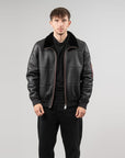 Men’s Black Leather Bomber Jacket – Premium Zip-Up Winter Biker Jacket