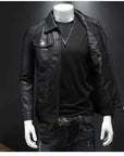 Men’s Black Leather Jacket – Slim Fit Casual Zip-Up Everyday Jacket