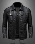 Men’s Black Slim Fit Leather Jacket – Premium Zip-Up Casual Biker Jacket