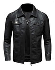 Men’s Black Leather Jacket – Slim Fit Casual Zip-Up Everyday Jacket