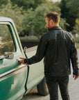 Men’s Black Leather Trucker Jacket – Premium Button-Up Casual Street Style Jacket