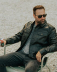 Men’s Black Leather Trucker Jacket – Premium Button-Up Casual Street Style Jacket