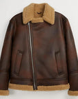 Men’s Brown Shearling Leather Jacket – Premium Winter Fur Collar Aviator Jacket