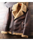 Men’s Brown Shearling Leather Jacket – Premium Winter Fur Collar Aviator Jacket