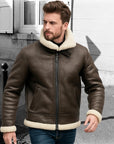 Men’s Brown Shearling Leather Jacket – Premium Winter Aviator Style Coat