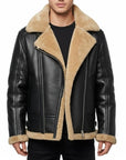 Men’s Black Shearling Leather Biker Jacket – Luxury Winter Fur Coat