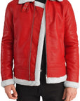 Men’s Red Shearling Leather Jacket – Winter Fur Lined Bomber Coat