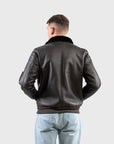 Men’s Black Shearling Leather Jacket – Winter Faux Fur Bomber Coat