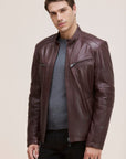 Men’s Black Cafe Racer Leather Jacket – Slim Fit Biker Moto Jacket