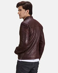 Men’s Dark Brown Quilted Cafe Racer Leather Jacket – Slim Fit Biker Jacket