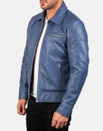 Men’s Sky Blue Leather Jacket – Classic Zip-Up Casual Biker Jacket