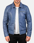 Men’s Sky Blue Leather Jacket – Classic Zip-Up Casual Biker Jacket