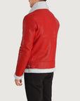 Men’s Red Shearling Leather Jacket – Winter Fur Lined Bomber Coat
