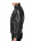 Men’s Black Cafe Racer Leather Jacket – Classic Slim Fit Moto Jacket