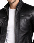 Men’s Black Genuine Leather Jacket – Slim Fit Biker Style Motorcycle Jacket, Classic Zip-Up Fashion Leather Coat for Men