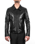 Men’s Classic Black Genuine Leather Jacket – Slim Fit Casual Biker Coat