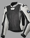 Men’s BMW Style Black & White Motorcycle Racing Leather Jacket – Premium Replica Riding Gear