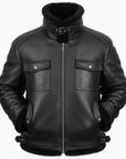 Men’s Black Leather Jacket with Fur Collar – Premium Winter Shearling Style Jacket