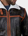 Men’s Shearling Aviator Leather Jacket – Premium Winter Contrast Biker Jacket