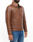 Men’s Classic Brown Leather Jacket – Slim Fit Zip-Up Casual Jacket