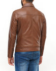 Men’s Classic Brown Leather Jacket – Slim Fit Zip-Up Casual Jacket