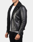 Men’s Black Shearling Biker Leather Jacket – Premium Winter Zip Jacket