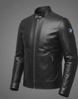 Men’s BMW Style Black Minimal Leather Jacket – Slim Fit Casual Biker Jacket