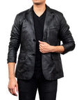Men’s Black Leather Blazer Jacket – Slim Fit Smart Casual Formal Jacket