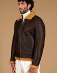 Men’s Brown Shearling Leather Jacket – Premium Aviator Winter Jacket