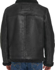 Men’s Black Shearling Aviator Leather Jacket – Winter Biker Bomber Coat