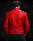 Men’s Red Cafe Racer Leather Jacket – Quilted Motorcycle Biker Jacket